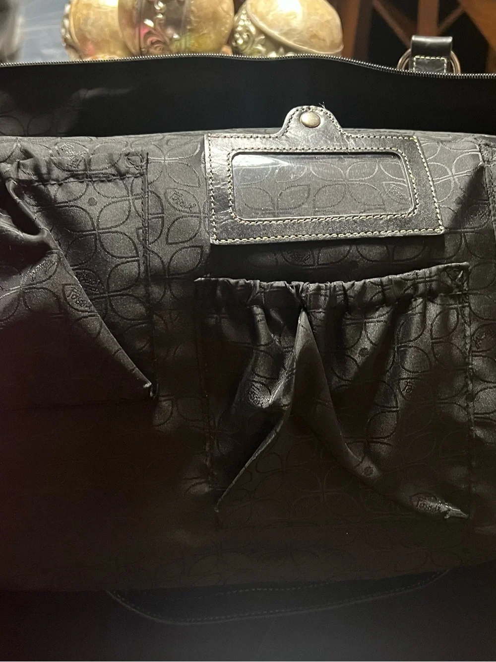 Fossil Black Leather Purse/ Briefcase with Magenta Lining